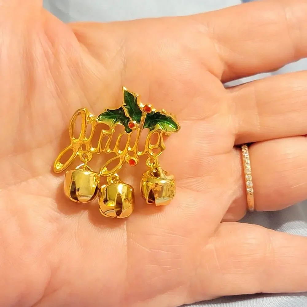 Vintage Jingle Bells Brooch Pin Christmas 1.5